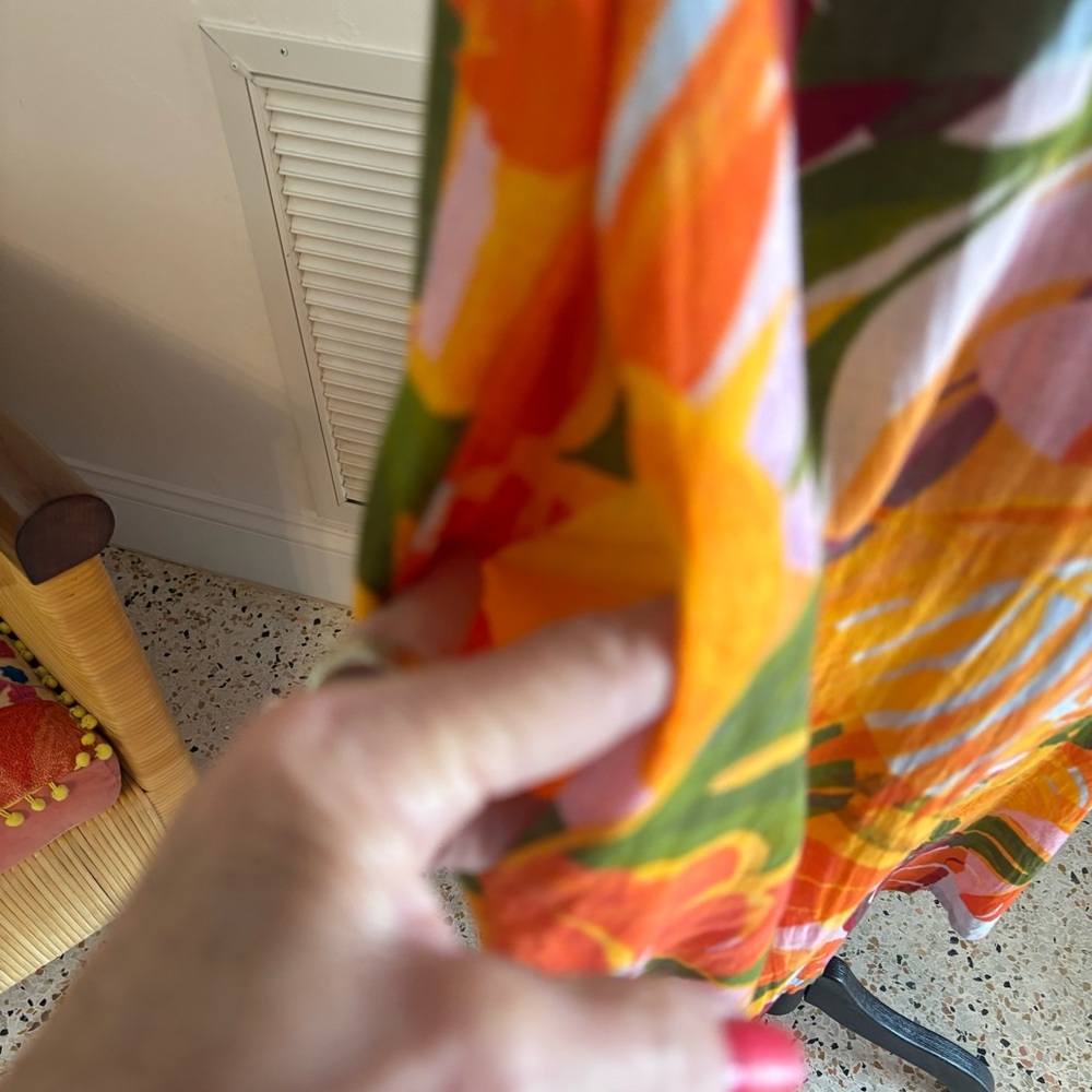 C & C California Linen Blend Tropical Palm Orange Colorful Long Shift Dress! Lg - Picture 5 of 13